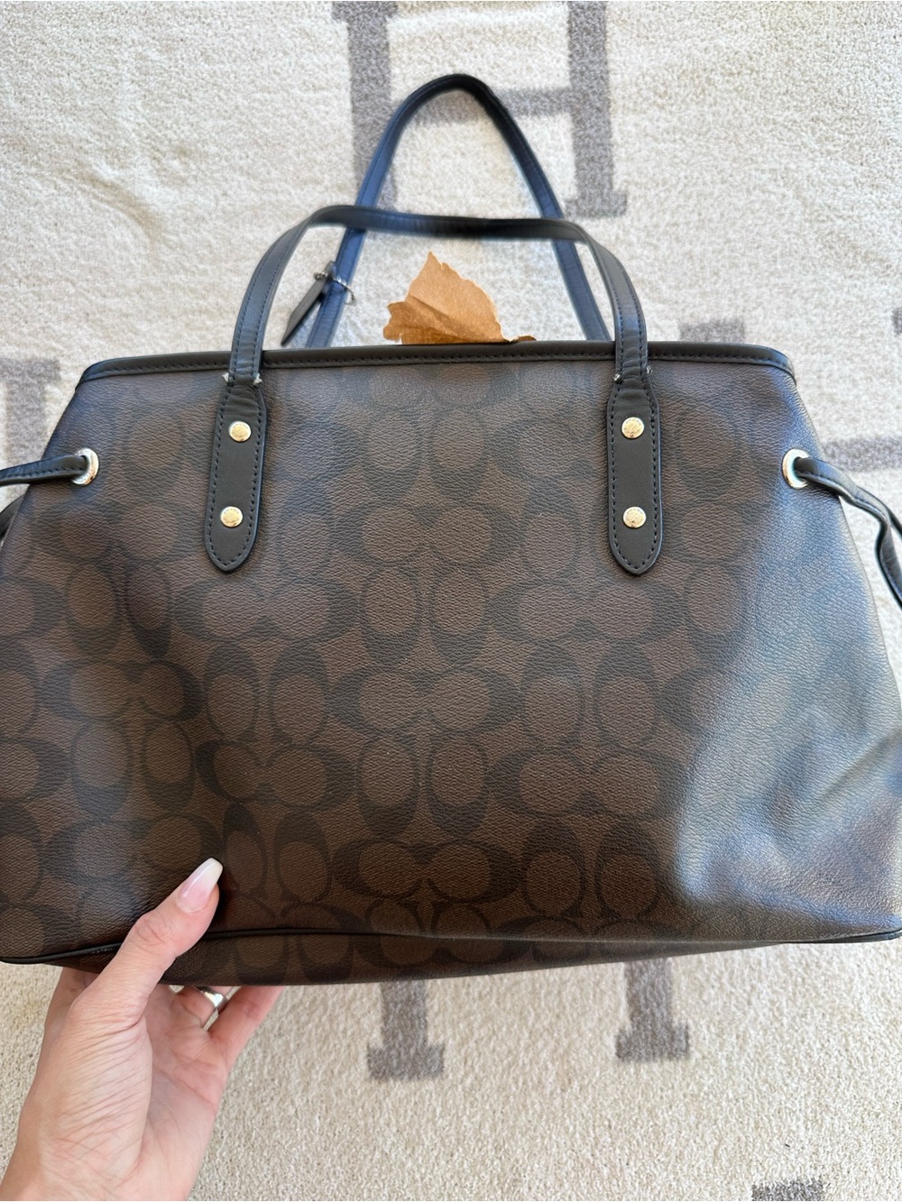 Coach Brown and Black Signature Tote - Picture 4 of 10